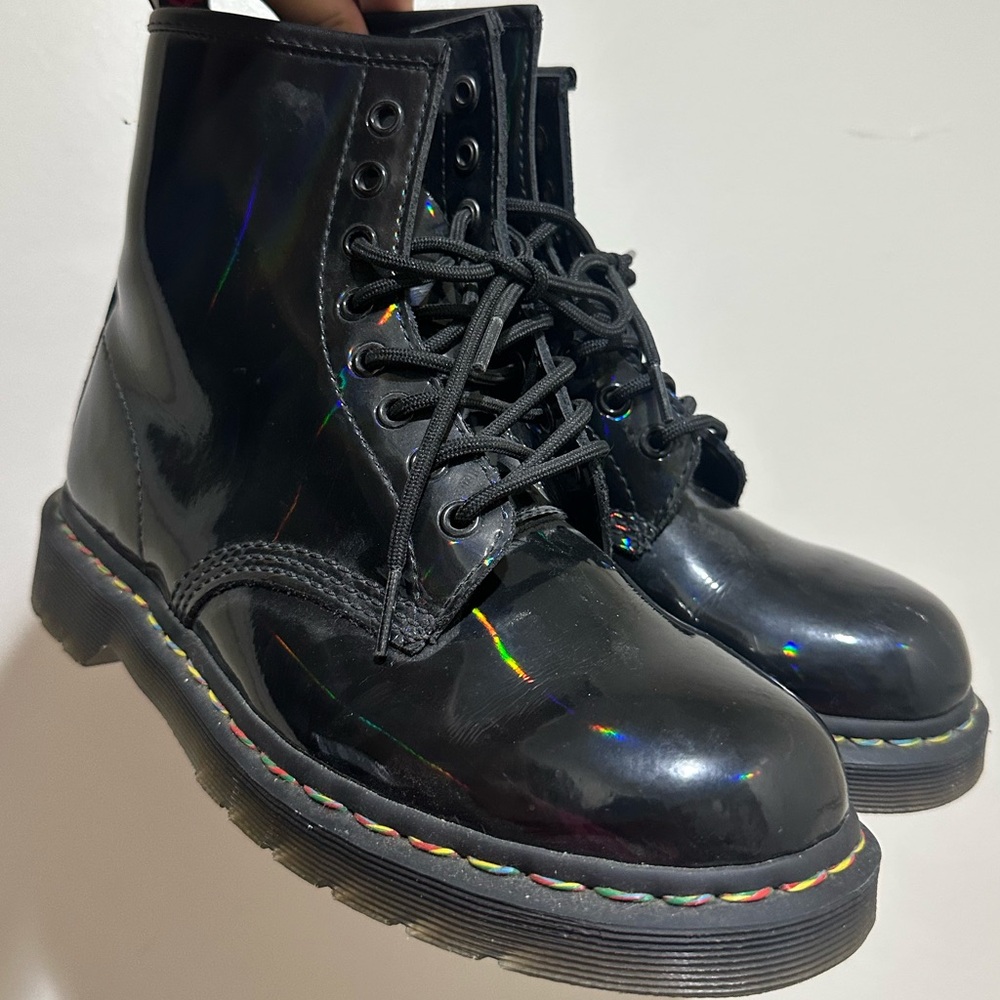 Dr. Martens Black Holographic Combat Boots